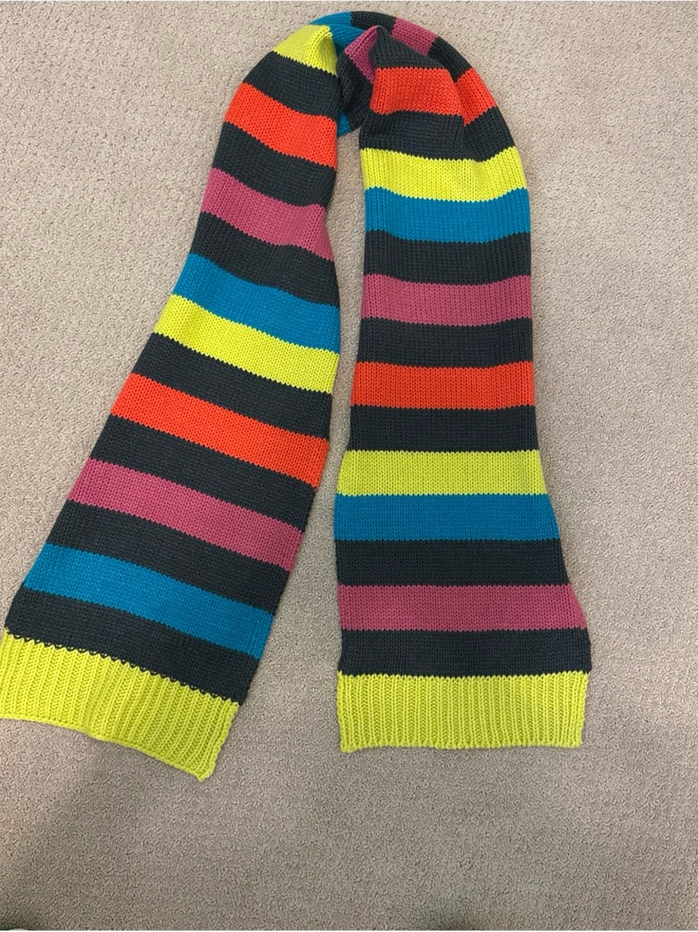 Kids Multicolor Striped Knit Scarf - Black with Neon Accents